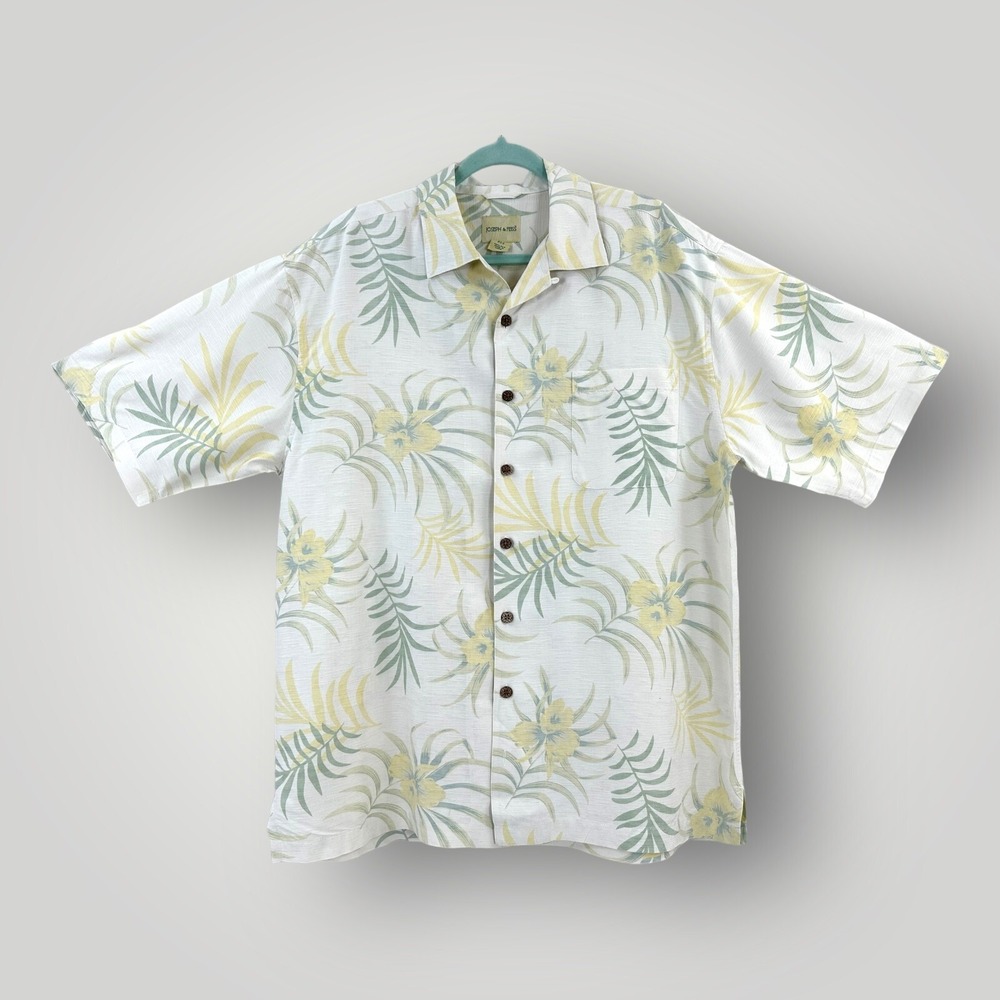 Joseph & Feiss Silk‎ Shirt Mens XLT TALL Hawaiian Shirt Short Sleeve Collared